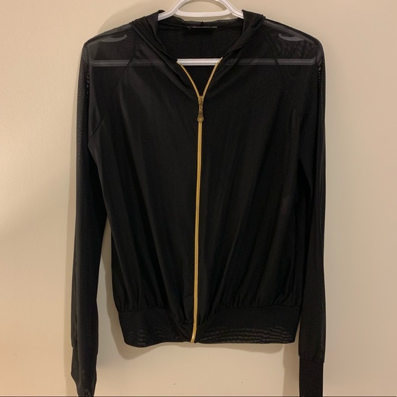 Translucent hooded Black Jacket with golden zipper - Picture 7 of 9